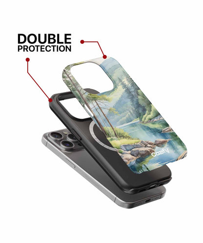 Cazify Canada - Two-piece iPhone case with black inner shell and scenic nature print hard outer cover.