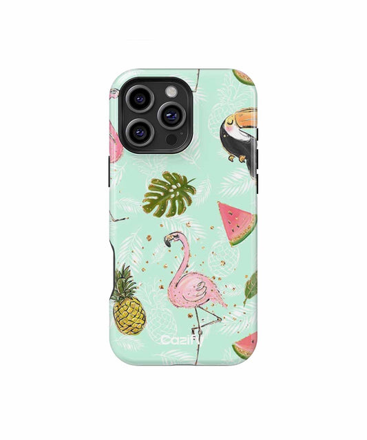 Tropical Party Vibes with Flamingos and Fruits iPhone case Case Cazify - Delivery Canada