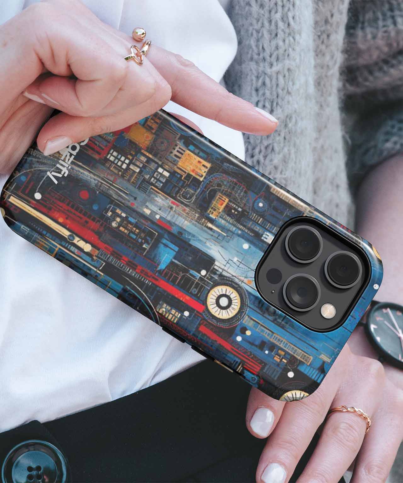 Vibrant Cityscape with Cosmic Whimsy iPhone case Case Cazify - Delivery Canada