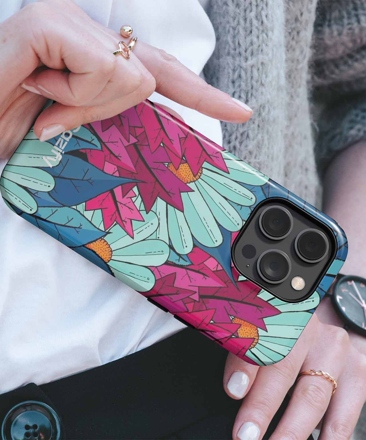 Vibrant Floral Explosion with Quirky Leaves iPhone case Case Cazify - Delivery Canada