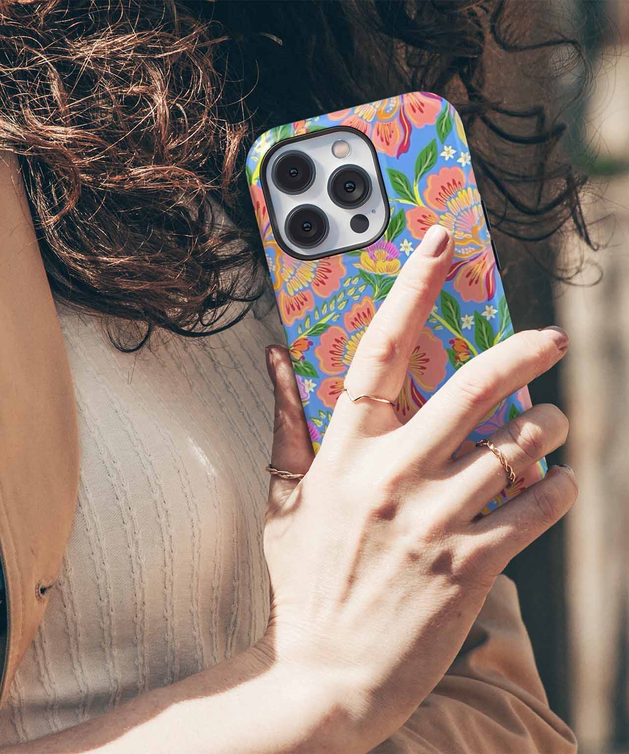 Vibrant Floral Fiesta on Blue iPhone case Case Cazify - Delivery Canada