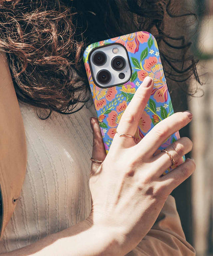 Vibrant Floral Fiesta on Blue iPhone case Case Cazify - Delivery Canada