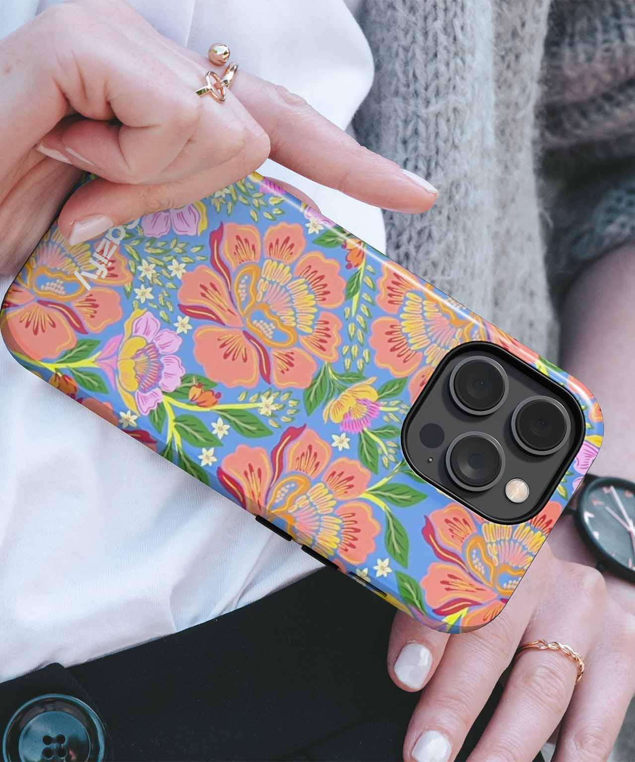 Vibrant Floral Fiesta on Blue iPhone case Case Cazify - Delivery Canada
