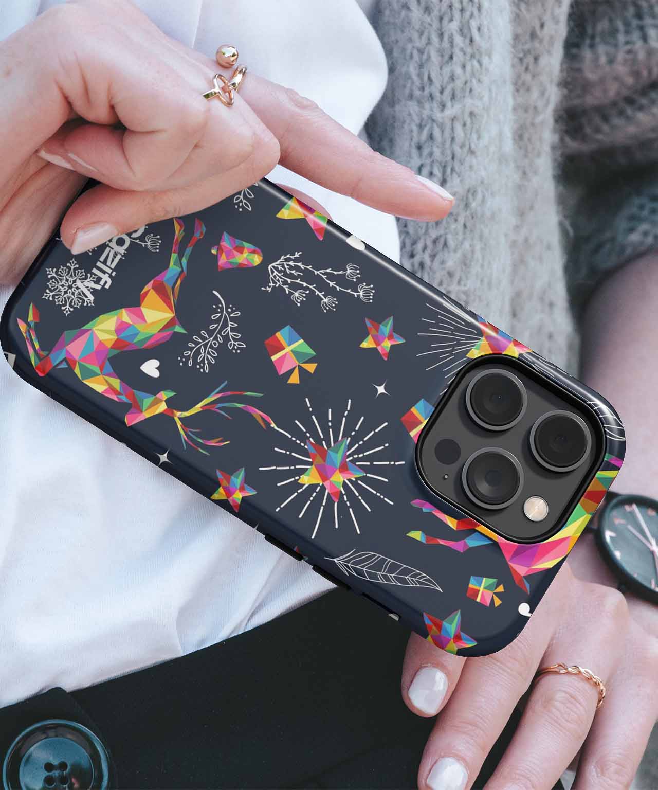 Vibrant Holiday Funtime with Reindeer iPhone case Case Cazify - Delivery Canada