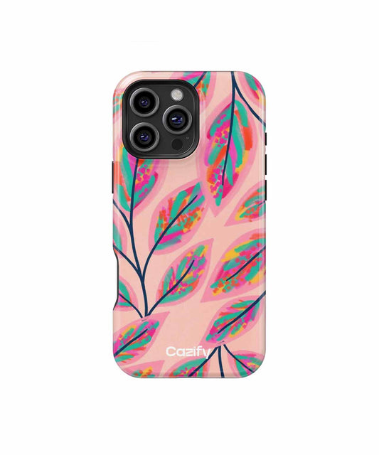 Vibrant Leaves Dance on Pink Canvas iPhone case Case Cazify - Delivery Canada