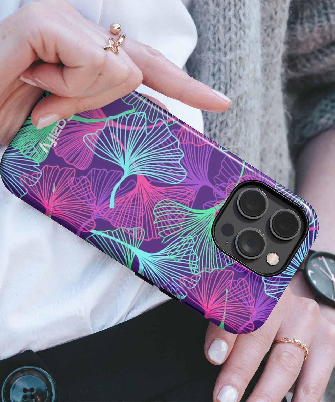 Vibrant Neon Ginkgo Leaf Pattern iPhone case Case Cazify - Delivery Canada