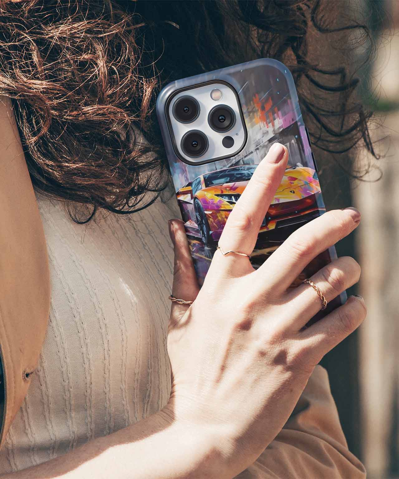 Vibrant Speed Machine in the Rain iPhone case Case Cazify - Delivery Canada