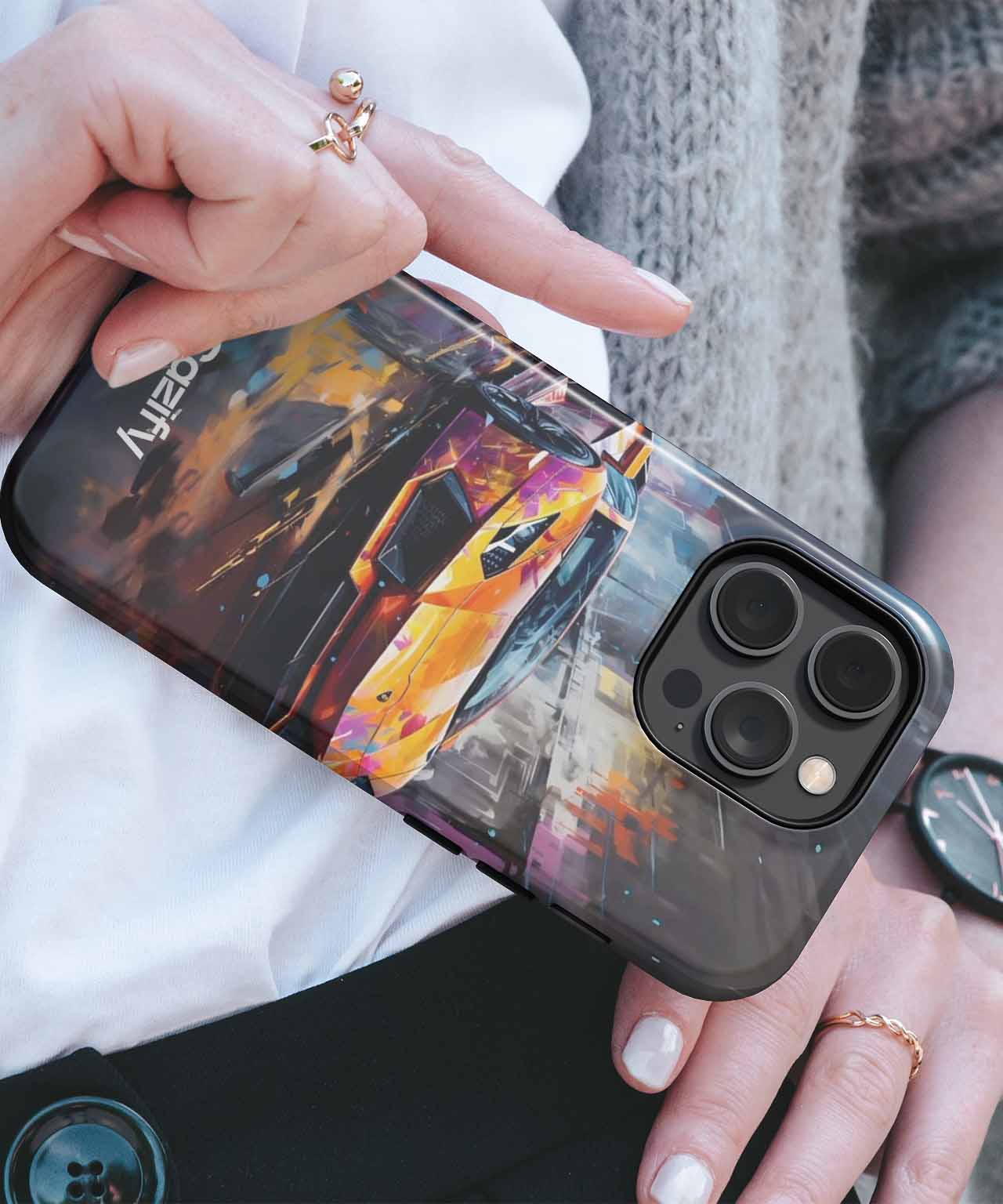 Vibrant Speed Machine in the Rain iPhone case Case Cazify - Delivery Canada