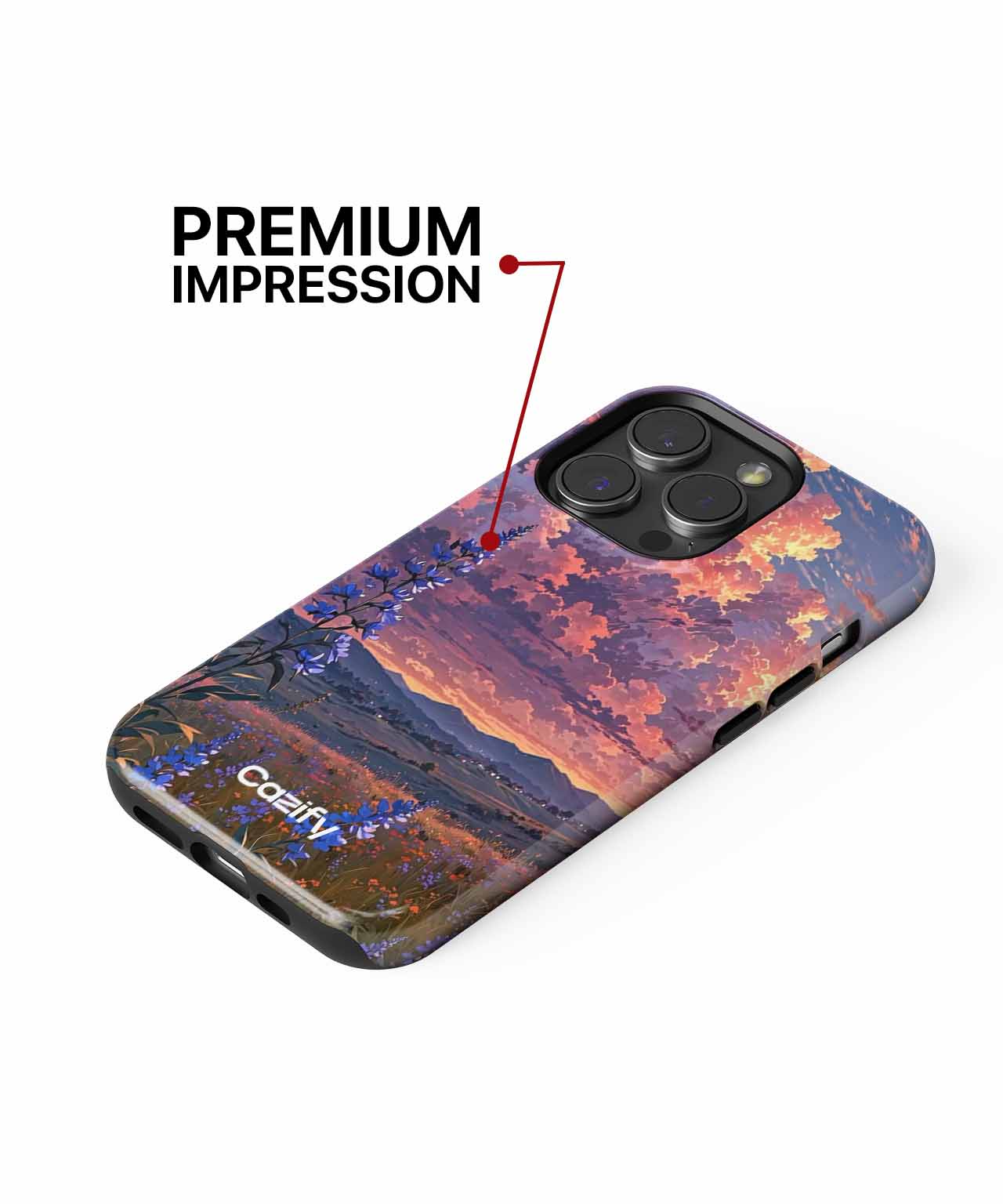 Cazify Canada - IPhone case with vivid sunset landscape design and triple camera cutout.