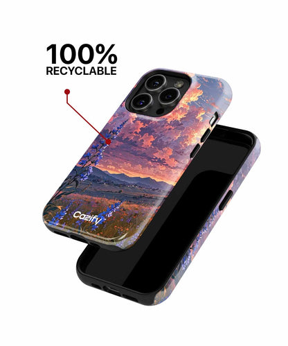Cazify Canada - Phone case with sunset mountain landscape design, black interior, slim fit.