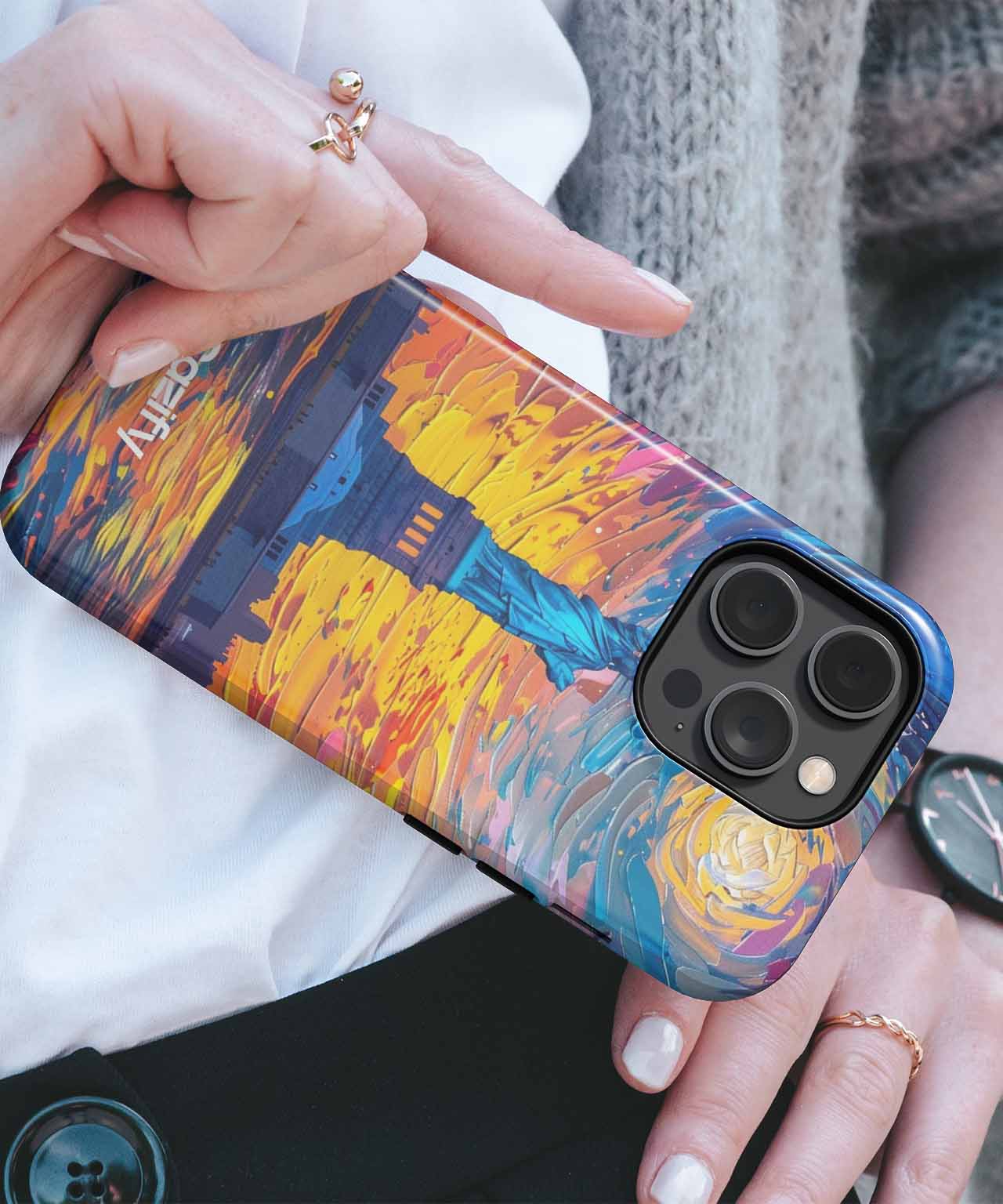 Vibrant Sunset Statue of Liberty iPhone case Case Cazify - Delivery Canada