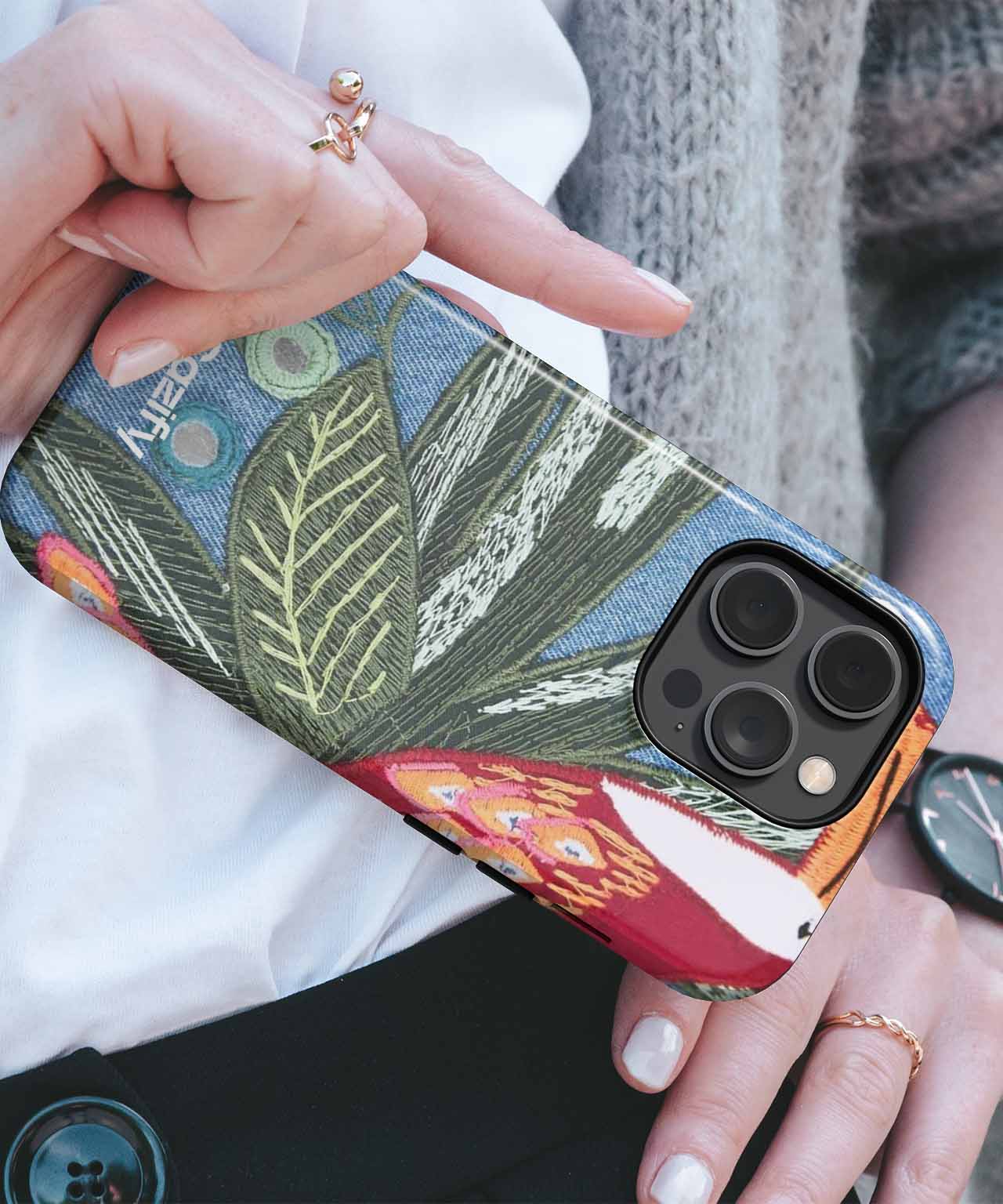 Vibrant Tropical Bird on Denim iPhone case Case Cazify - Delivery Canada