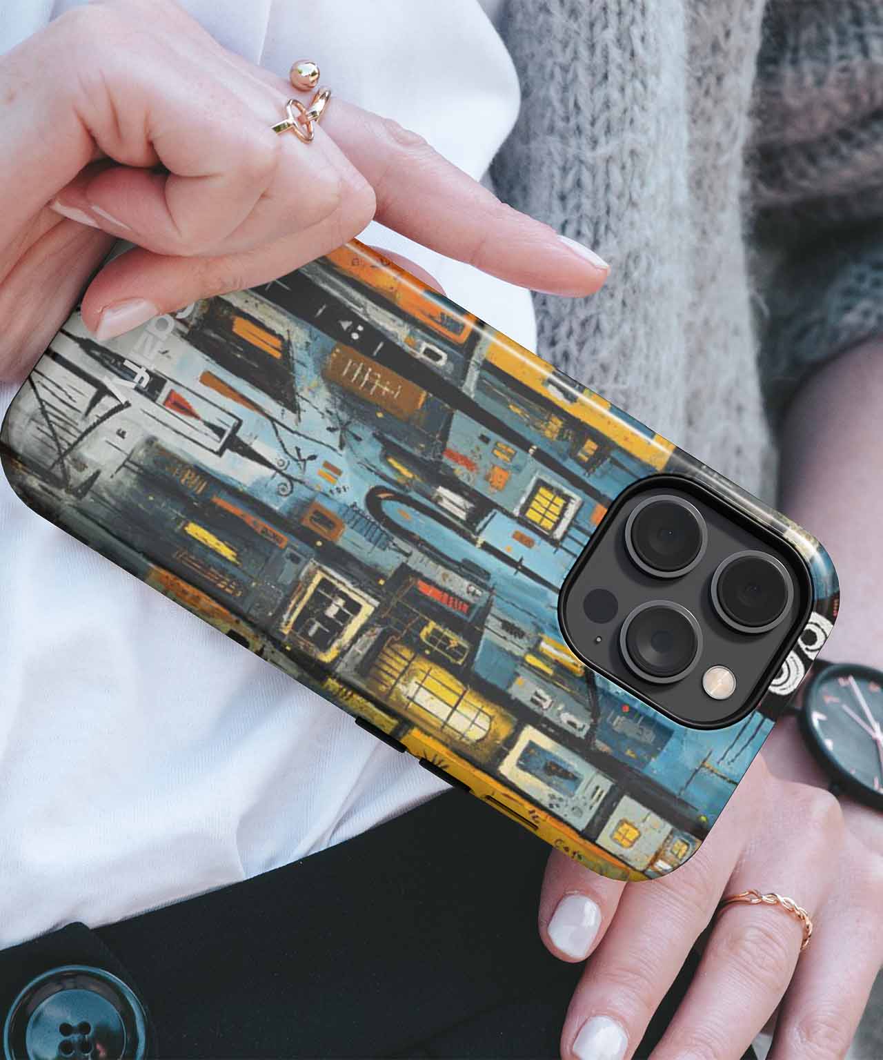 Wacky Cityscape with Quirky Characters iPhone case Case Cazify - Delivery Canada