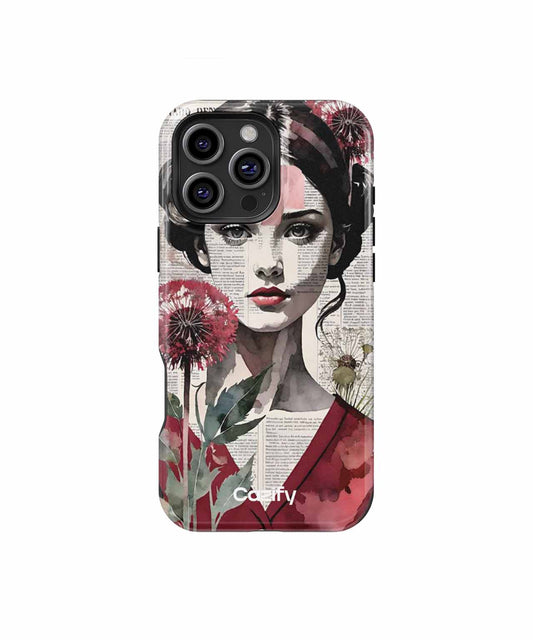Whimsical Floral Portrait with Newspaper Background iPhone case Case Cazify - Delivery Canada