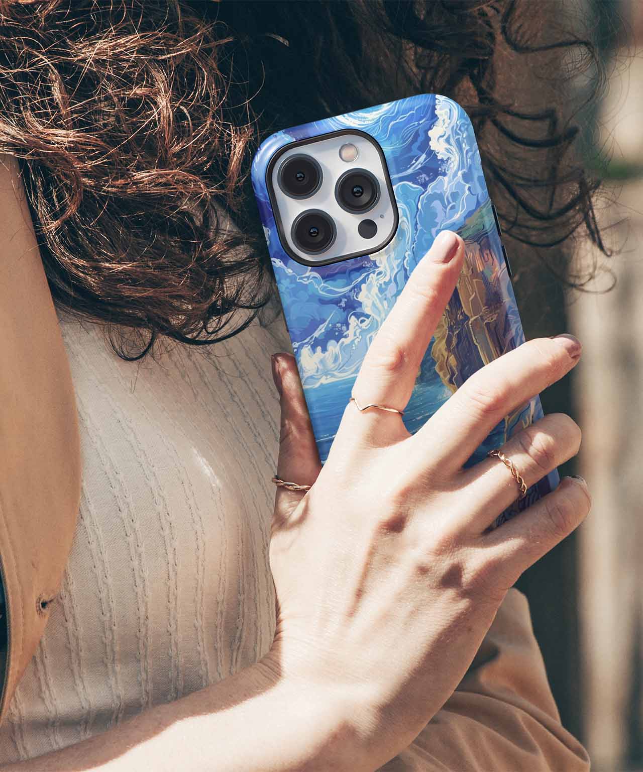 Whimsical Ocean View with Twirling Clouds iPhone case Case Cazify - Delivery Canada