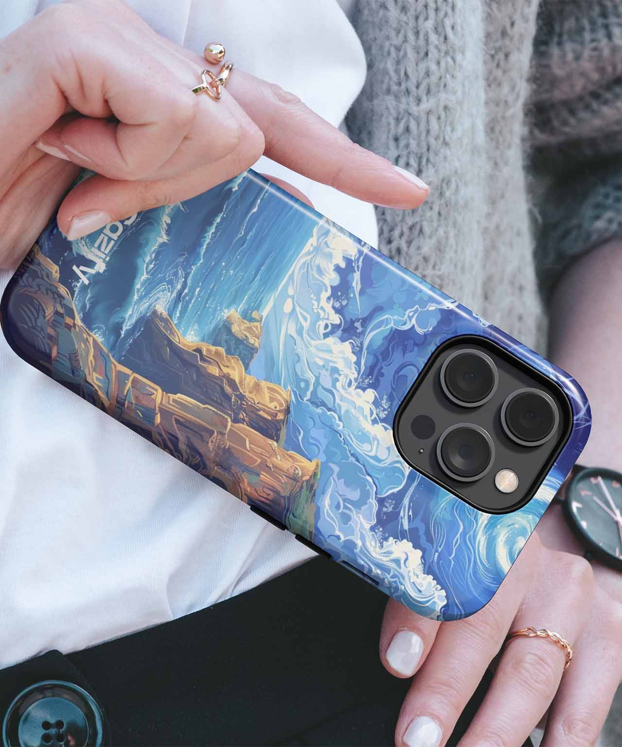 Whimsical Ocean View with Twirling Clouds iPhone case Case Cazify - Delivery Canada
