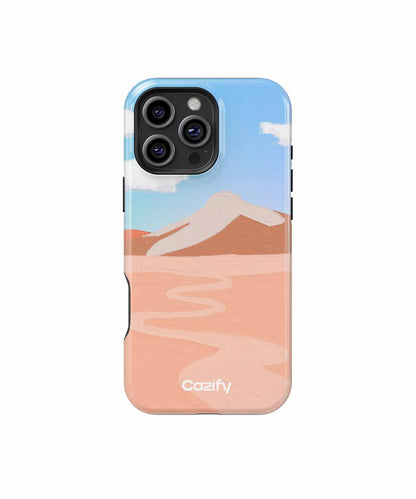 Cazify Canada - Blue and peach desert landscape phone case with mountain and swirl design, labeled Cozify.