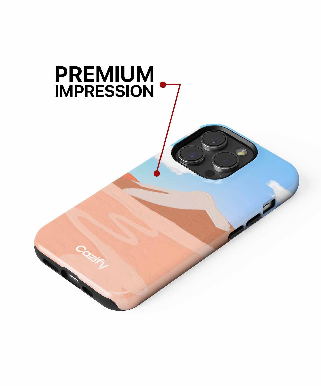 Cazify Canada - Phone case with abstract pink and beige mountain design and blue sky background.